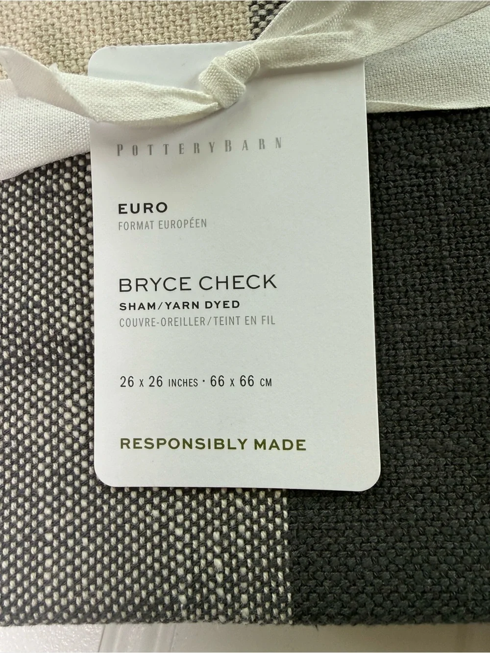 Pottery Barn Bryce Buffalo Check Euro Shams Charcoal/Ivory Set Of 2 NEW 3000